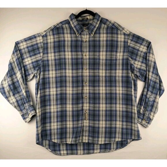 Dockers Long Sleeve Cotton Flannel Blue Plaid Shirt XXL Button Down Heavyweight - Picture 1 of 8